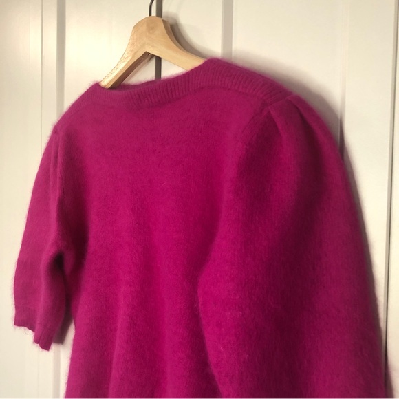 Vintage hot pink angora puff sleeve sweater // SZ M - Picture 2 of 7